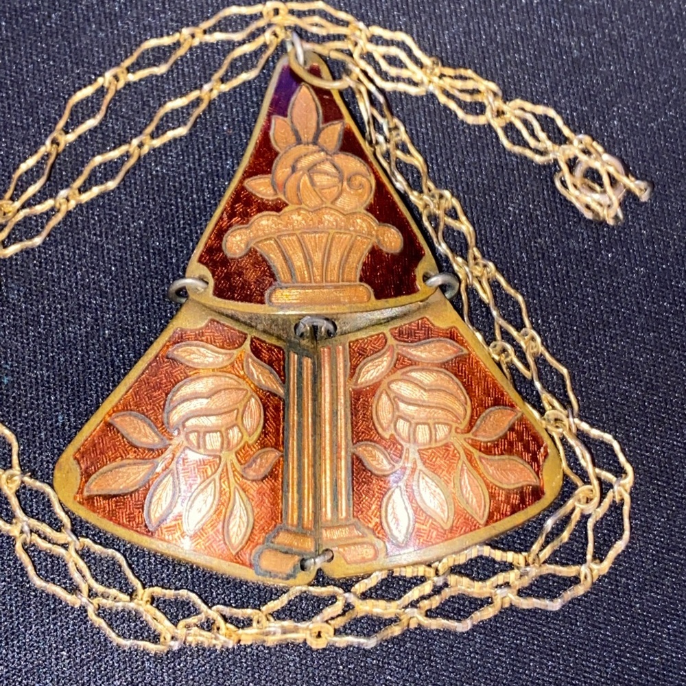 Austrian Enamel Necklace Vintage Signed Floral Austrian